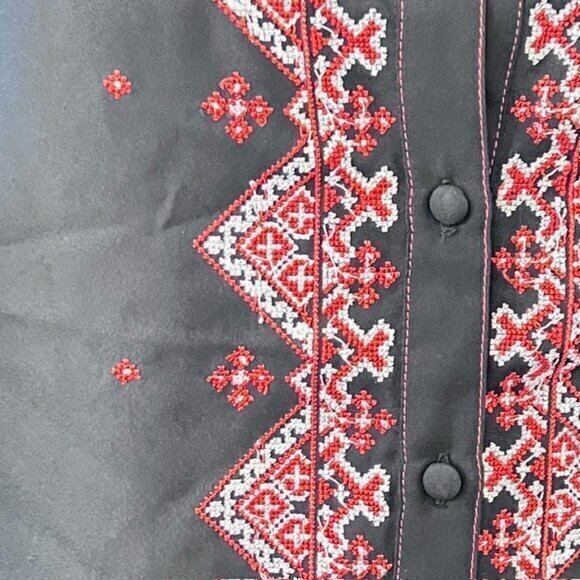 ASOS Fringed Western Tank Top Womens Black Red Embroidered Rockabilly Size 0 - Picture 4 of 11